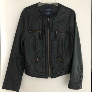 American Eagle faux leather black jacket euc! L